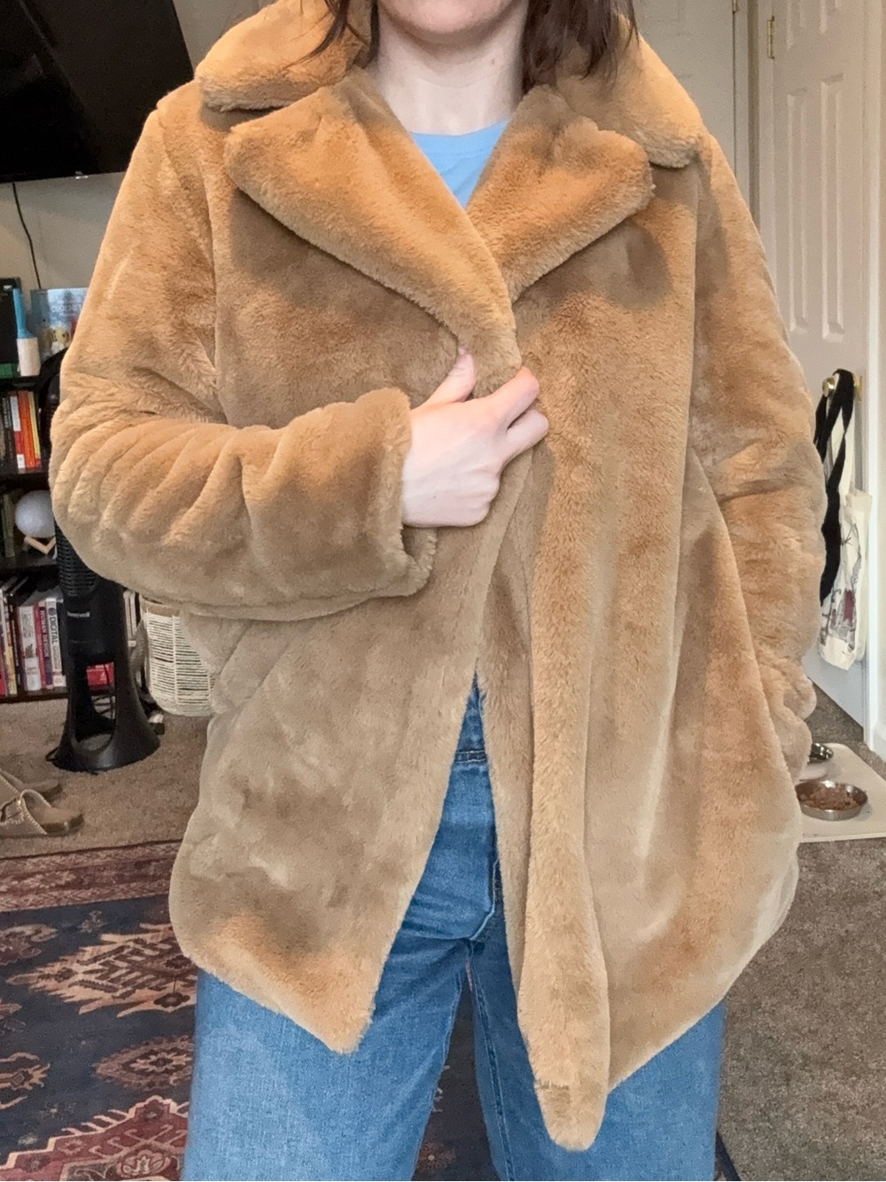 Catherine Malandrino Plush Teddy Coat in Camel